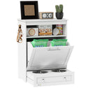 Pet Feeder Station Storage Cabinet, Dog Food Storage Container with Dog Raised Bowls, Watering Supplies, White