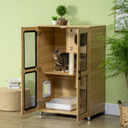 Luxury Cat House with Wheels, Kitty Cage Catio Villa for Indoor Cats with Scratching Posts, Condo, Flap Door, Cushion, Oak, 31.5" x 20" x 48.5"