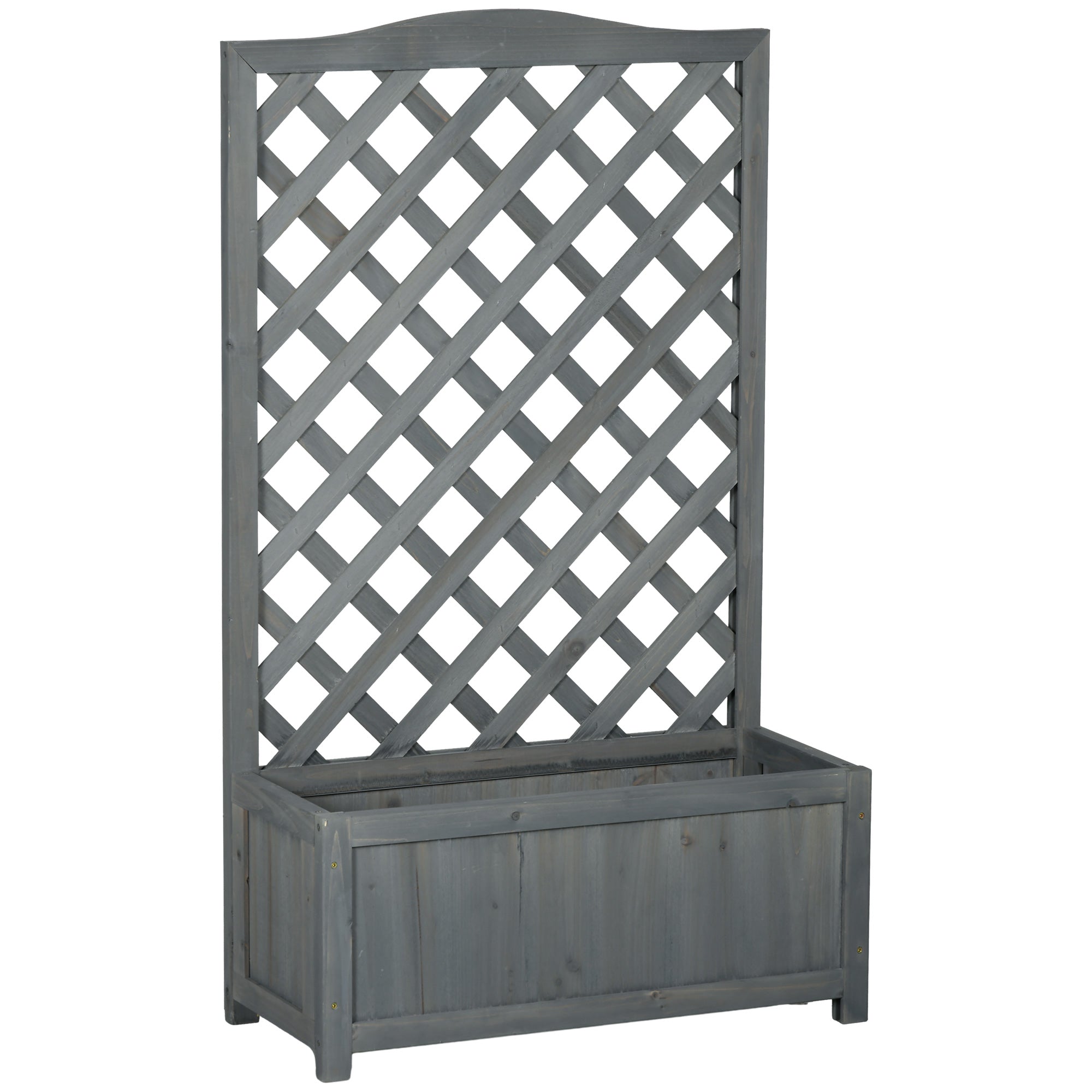 46" Wooden Planter with Trellis, Raised Garden Bed to Grow Vegetables, Herbs, Flowers for Backyard, Patio, Gray
