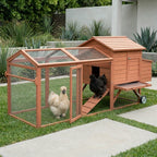 96.5" Chicken Coop Wooden Hen House Poultry Cage Pen Portable with Wheels and Nesting Box, Chicken Cage for Backyard Outdoor, Natural