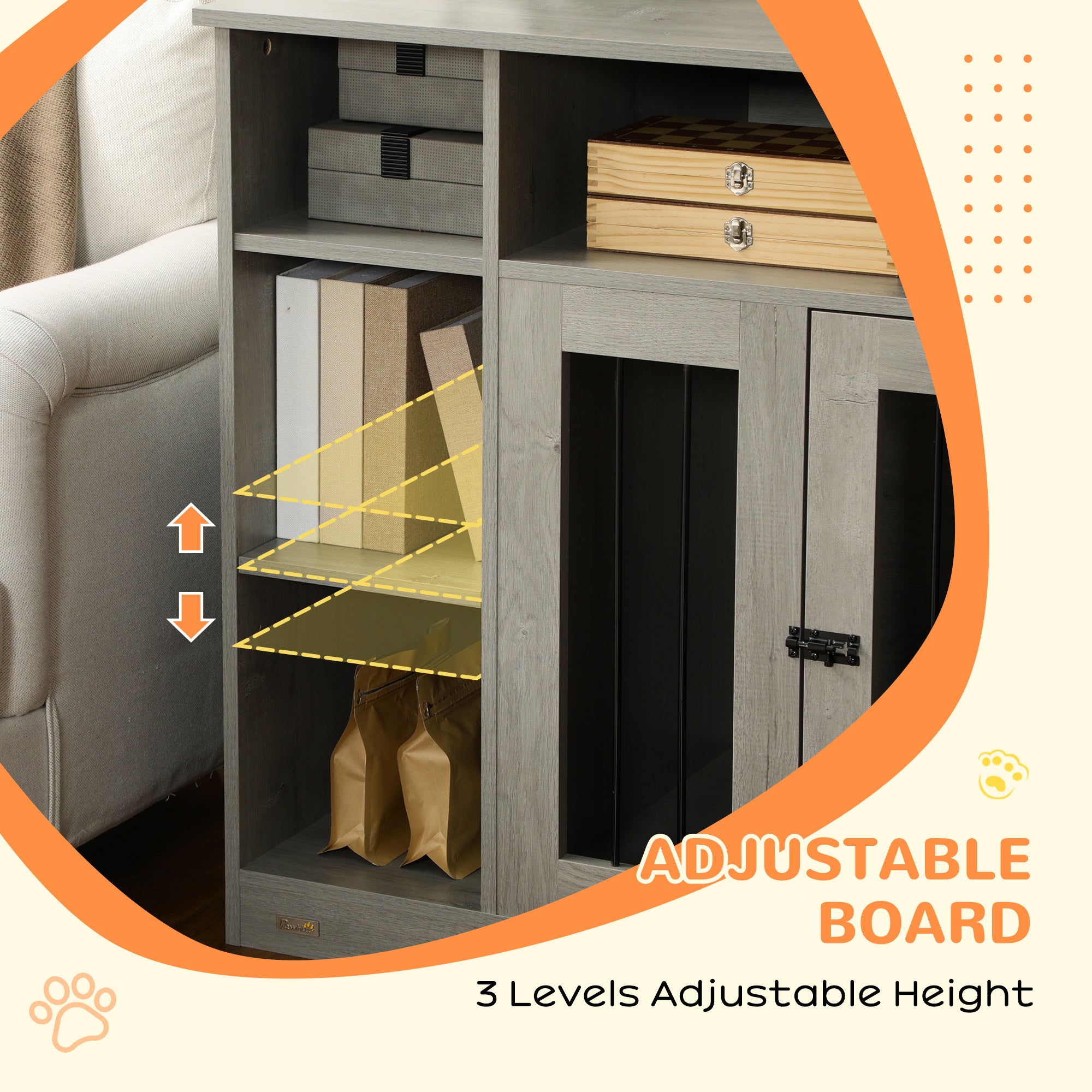 47" Dog Crate Furniture with Storage, for Large Medium Dogs, Gray