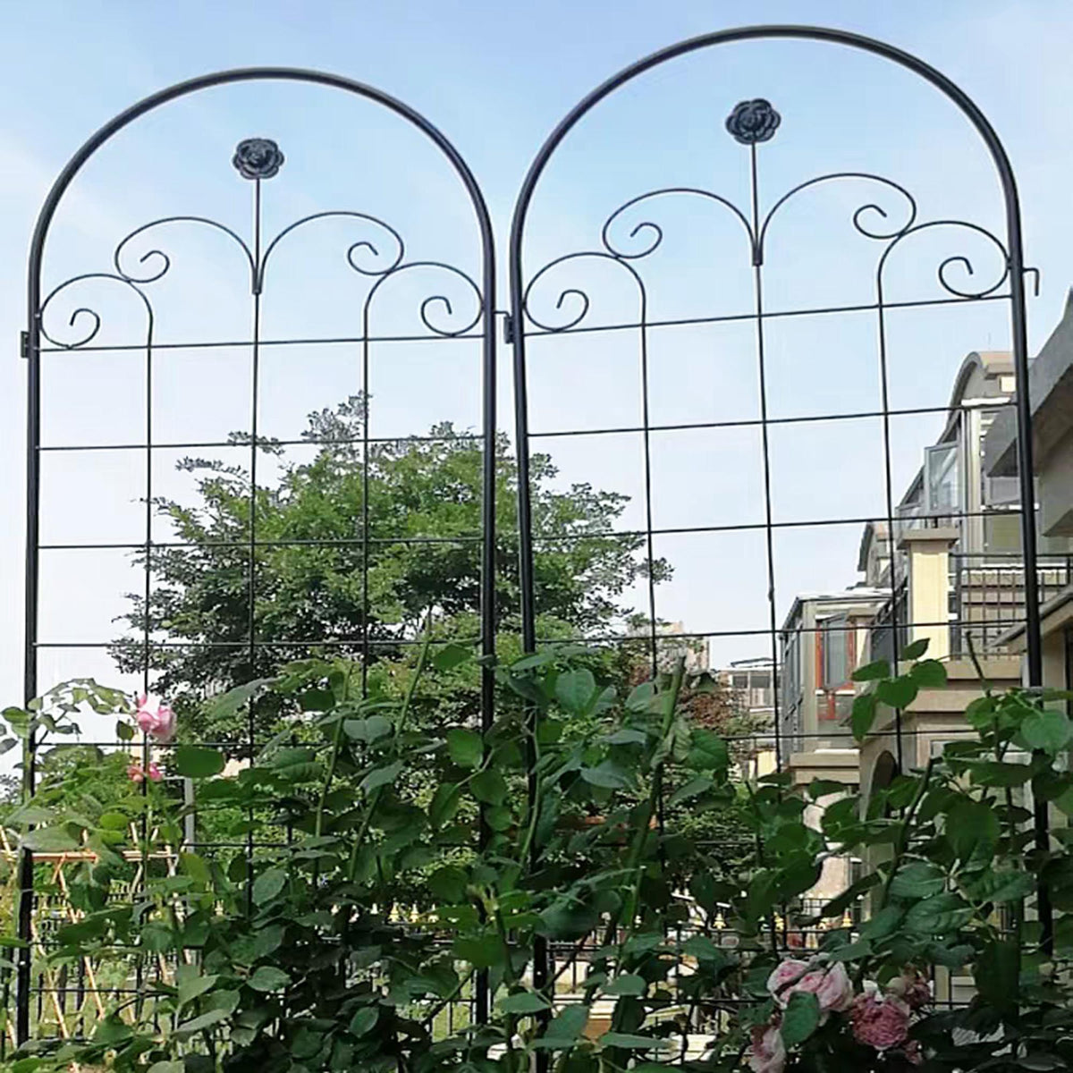 4 Pack Metal Garden Trellis for Climbing Plants with Galvanized Tubes, Easy Assembled Rustproof Plant Support, 80" L x 87" H, Black