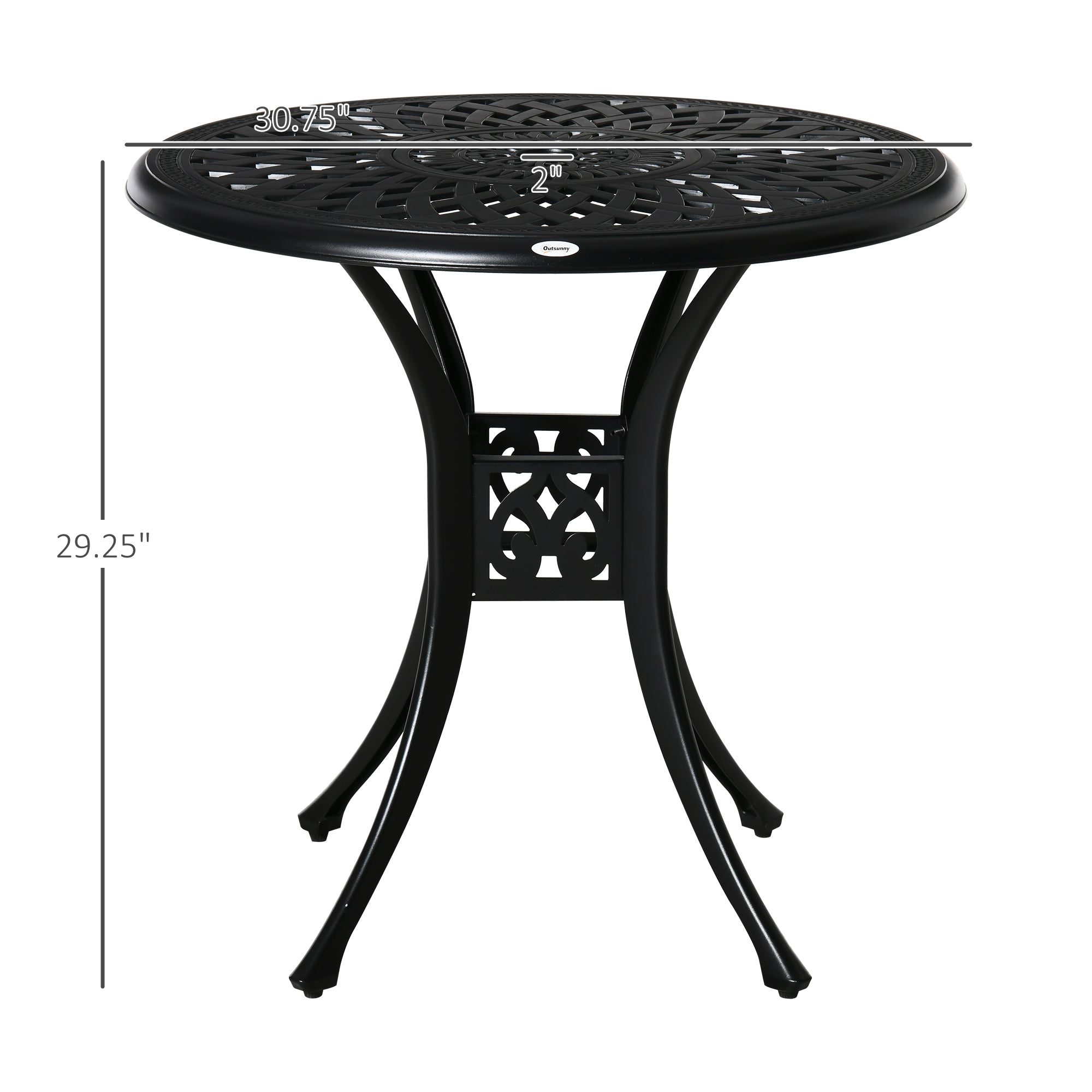 30" Round Patio Dining Table with Umbrella Hole, Antique Cast Aluminum Outdoor Bistro Table Only, Black