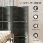 6 Panel 67" Tall Wood Privacy Screen Room Divider with 3 Shelves and Folding Storage for Bedroom, Gray