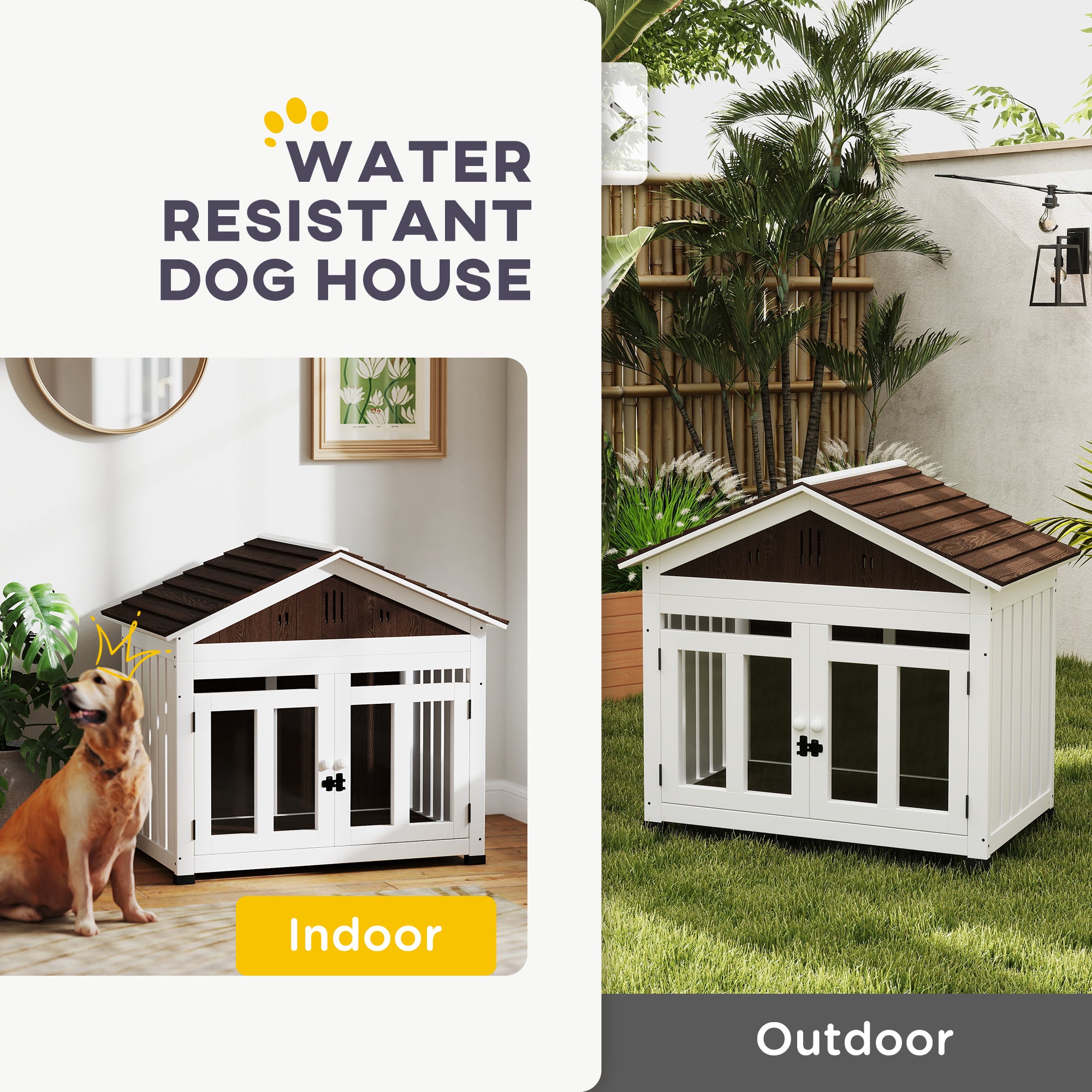 40"L Wooden Dog House Outdoor Indoor for Small, Medium, Large Dogs, with Air Vents & Elevated Removable Floor