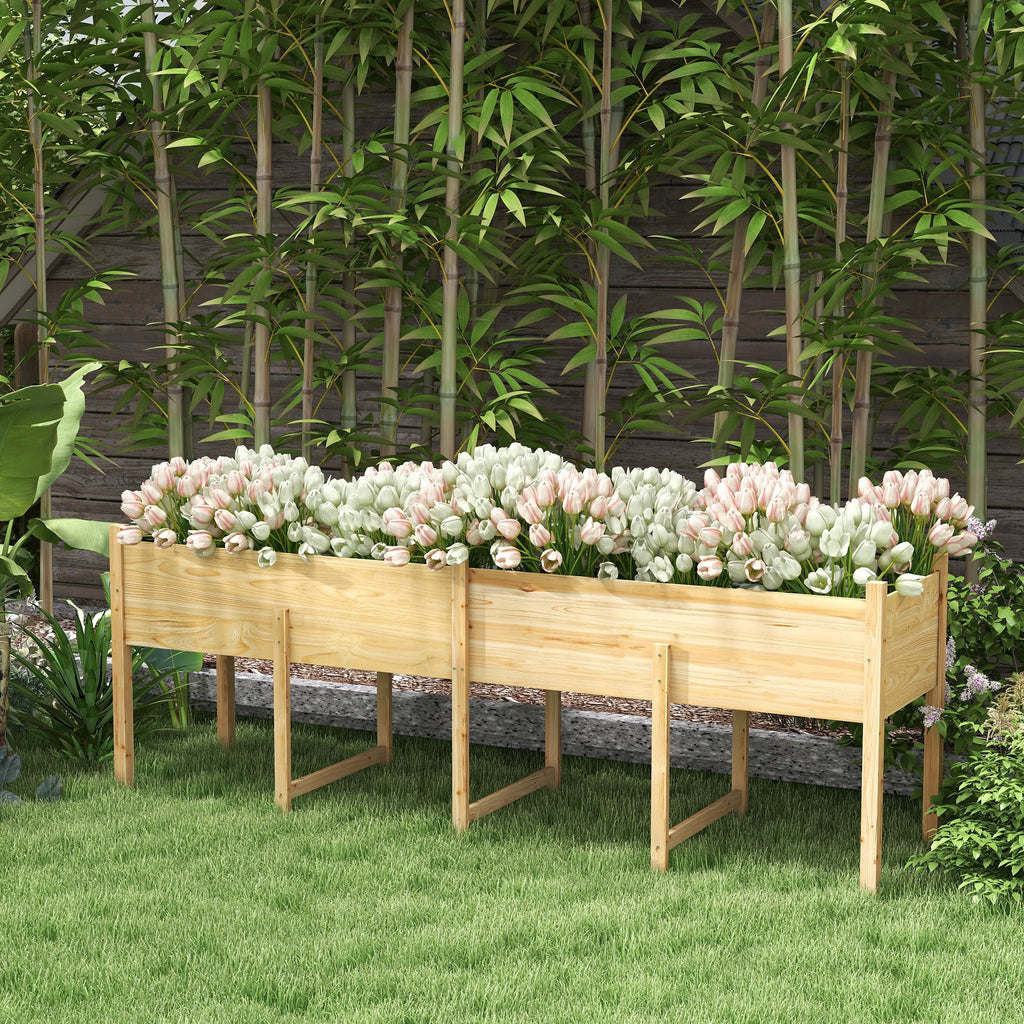 Wooden Raised Garden Bed, Large Elevated Planter Box with Legs, Bed Liner and Drain Holes, 7.4' x 1.8' x 2.6', Natural
