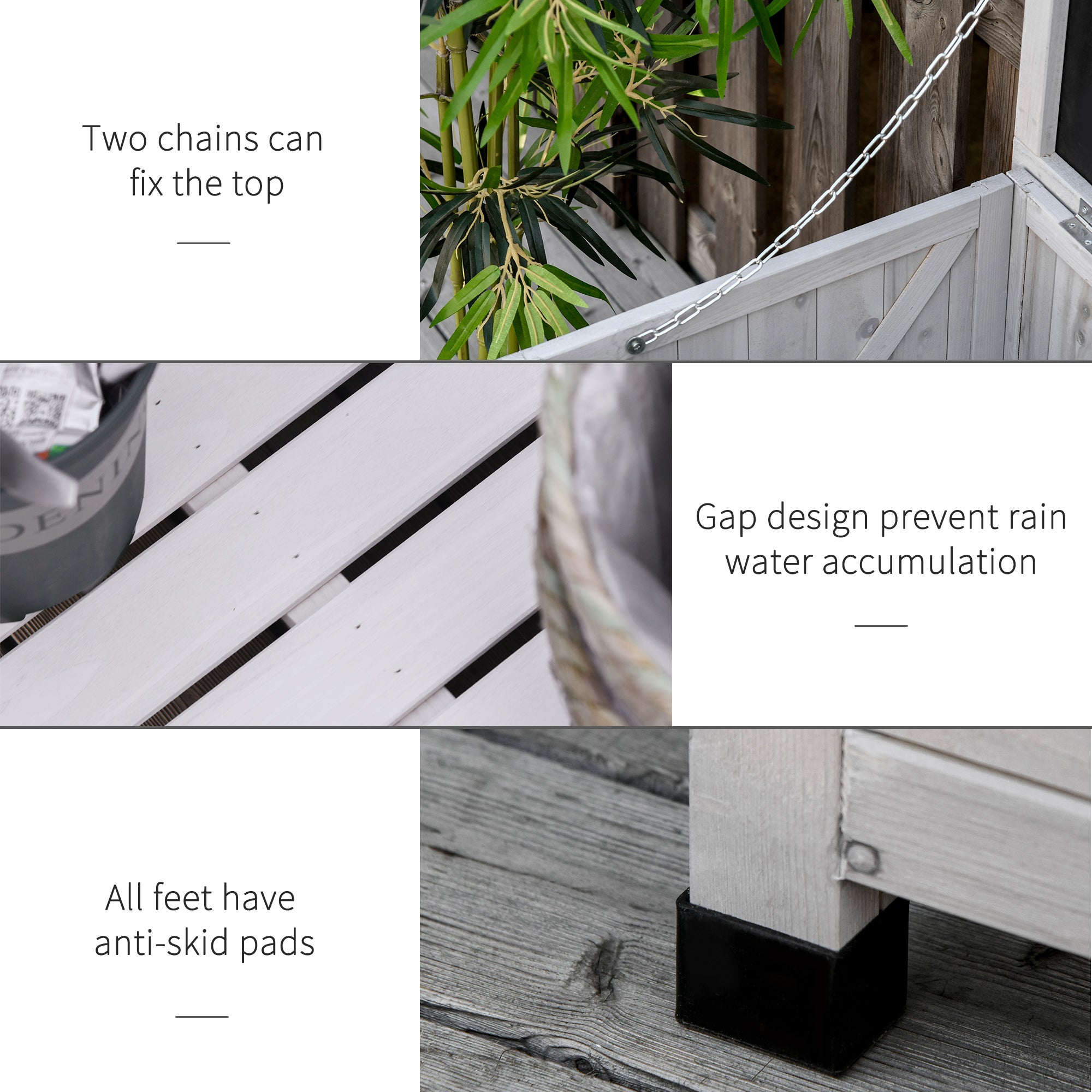 75 Gallon Wooden Deck Box, Outdoor Storage Container with Aerating Gap & Weather-Fighting Finish, Grey