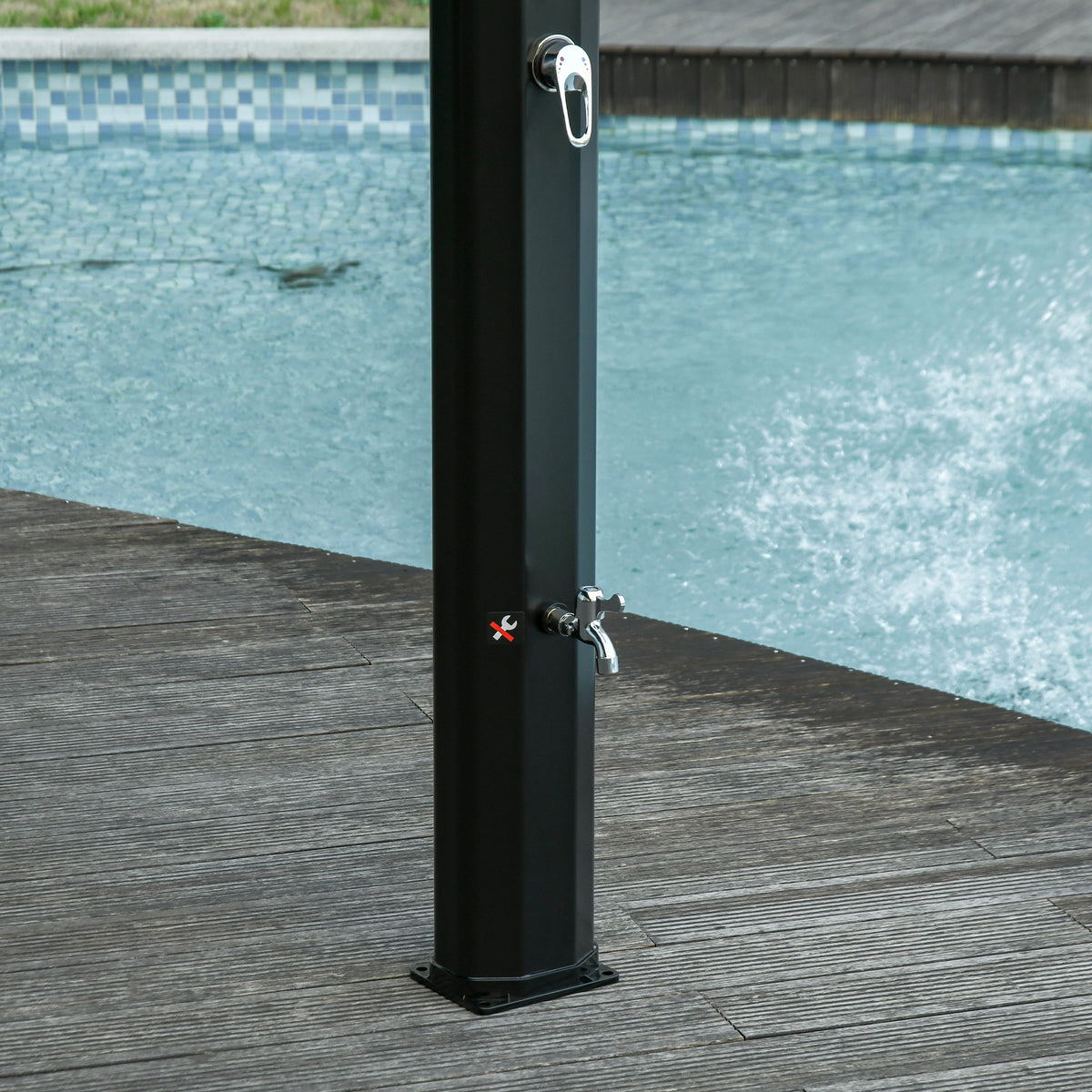 7ft Outdoor Solar Heated Shower with 360 Rotating Shower Head, Foot Shower Faucet, Temperature and Pressure Adjustable, Holds 9.2 Gallons for Backyard Pool