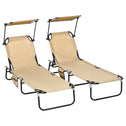 Chaise Lounge Pool Lounge Chairs Set of 2, Outdoor Sun Tanning Chairs, Reclining Back, Steel Frame and Side Pocket, Tan