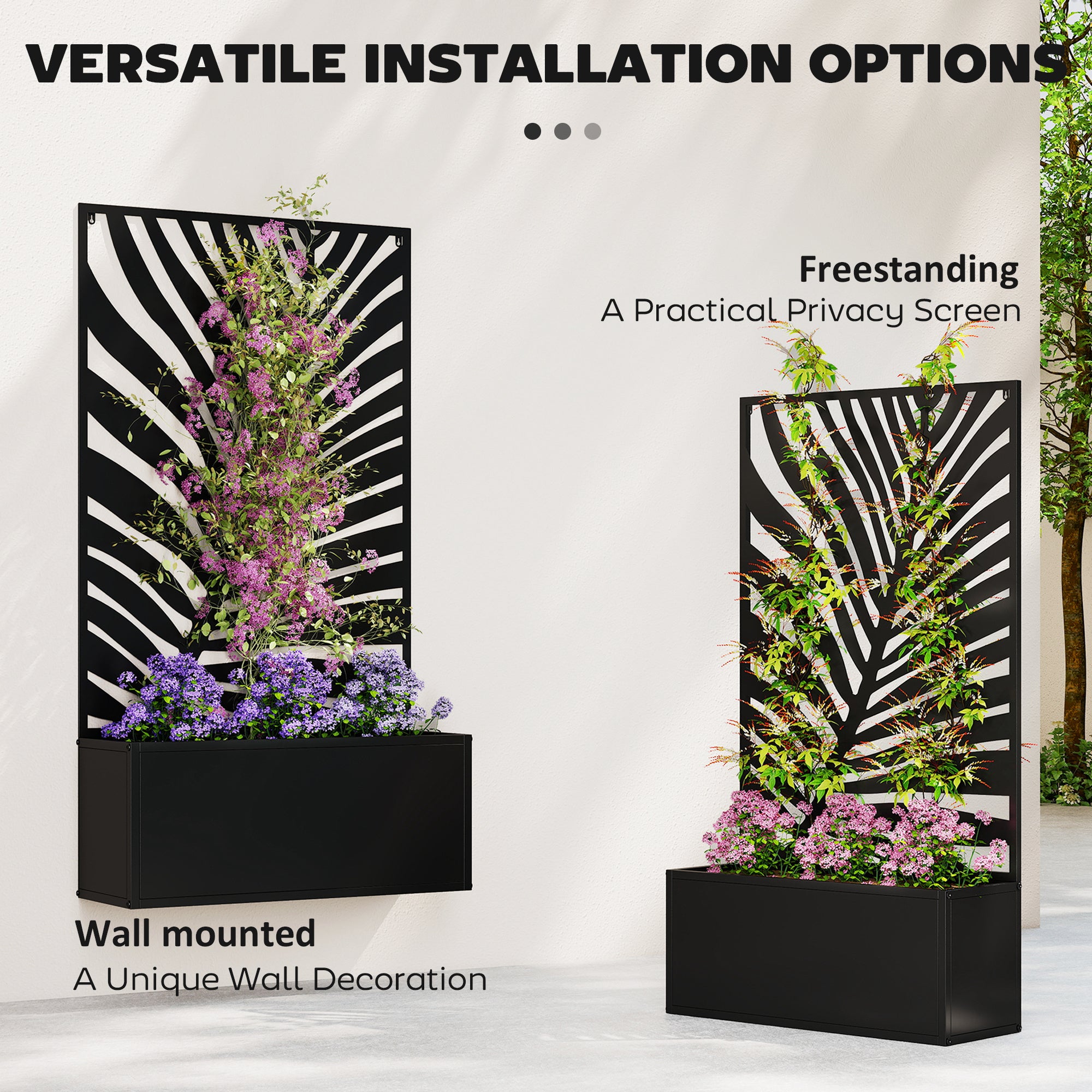Metal Garden Bed with Trellis for Climbing Plants, Freestanding or Wall Mounted Flower Bed for Garden, Patio, Balcony