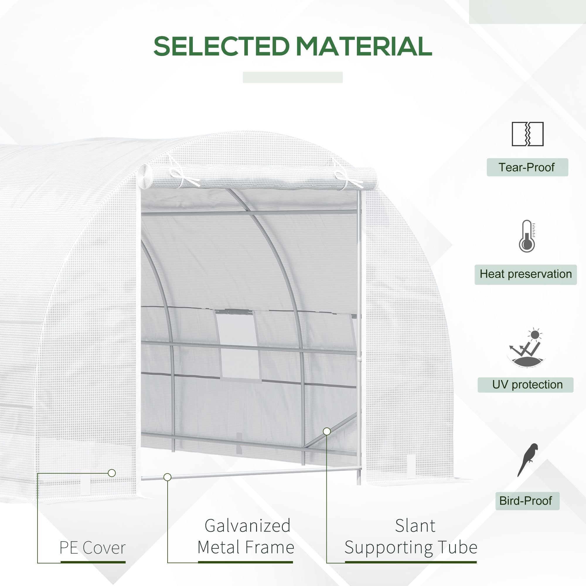 20' x 10' x 7' Walk-In Tunnel Greenhouse with Zippered Door & 8 Mesh Windows, Large Garden Green House Kit, Galvanized Steel Frame, White