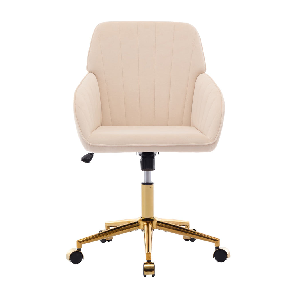 Adjustable Ergonomic Swivel Chair with Velvet Cushion and Golden Base, Office Chair, 25" L x 23" W x 38" H, khaki