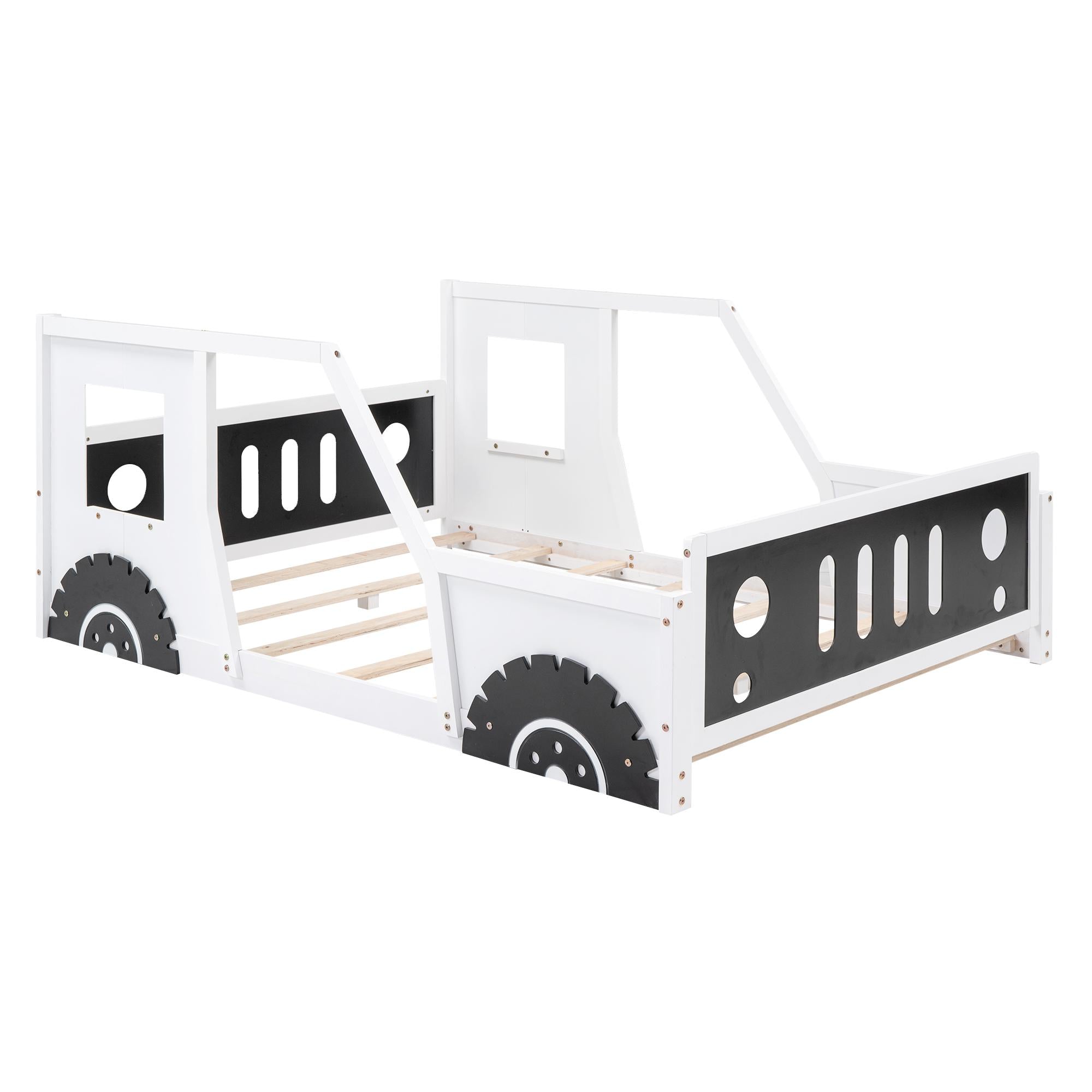 Full Size Classic Car-Shaped Platform Bed with Wheels, Sturdy Pine Wood and MDF Frame, Easy Assembly, 77.5" L x 57" W x 32" H, White