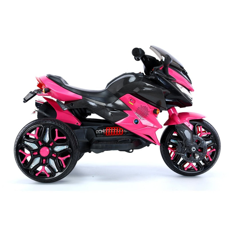 3-Wheel 12V Kids Electric Ride-On Motorcycle with Training Wheels and Headlight, Motorbike with MP3/USB, 43.5'' L x 23.5'' W x 29'' H, Pink