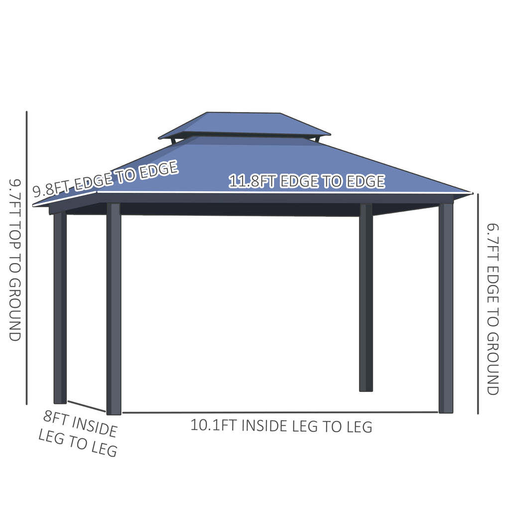 10' x 12' Hardtop Gazebo Canopy with Polycarbonate Roof, Aluminum Frame, Permanent Pavilion Outdoor Gazebo with Netting, for Patio, Garden, Backyard, Deck, Lawn, Light Gray