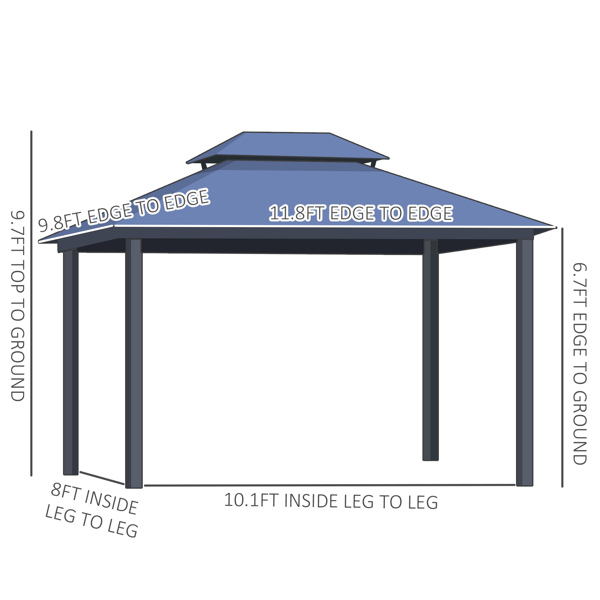 10' x 12' Hardtop Gazebo Canopy with Polycarbonate Roof, Aluminum Frame, Permanent Pavilion Outdoor Gazebo with Netting, for Patio, Garden, Backyard, Deck, Lawn, Light Gray