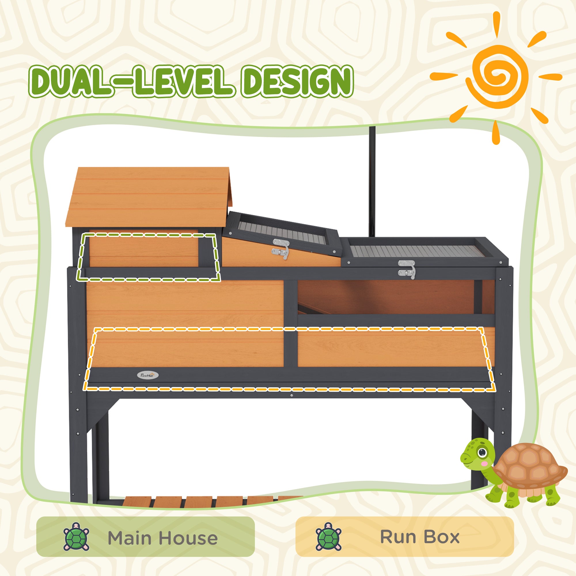Tortoise Enclosure Tortoise House w/ Adjustable Lamp Holder, Storage Shelf, Removable Main House, Openable Lid, Yellow
