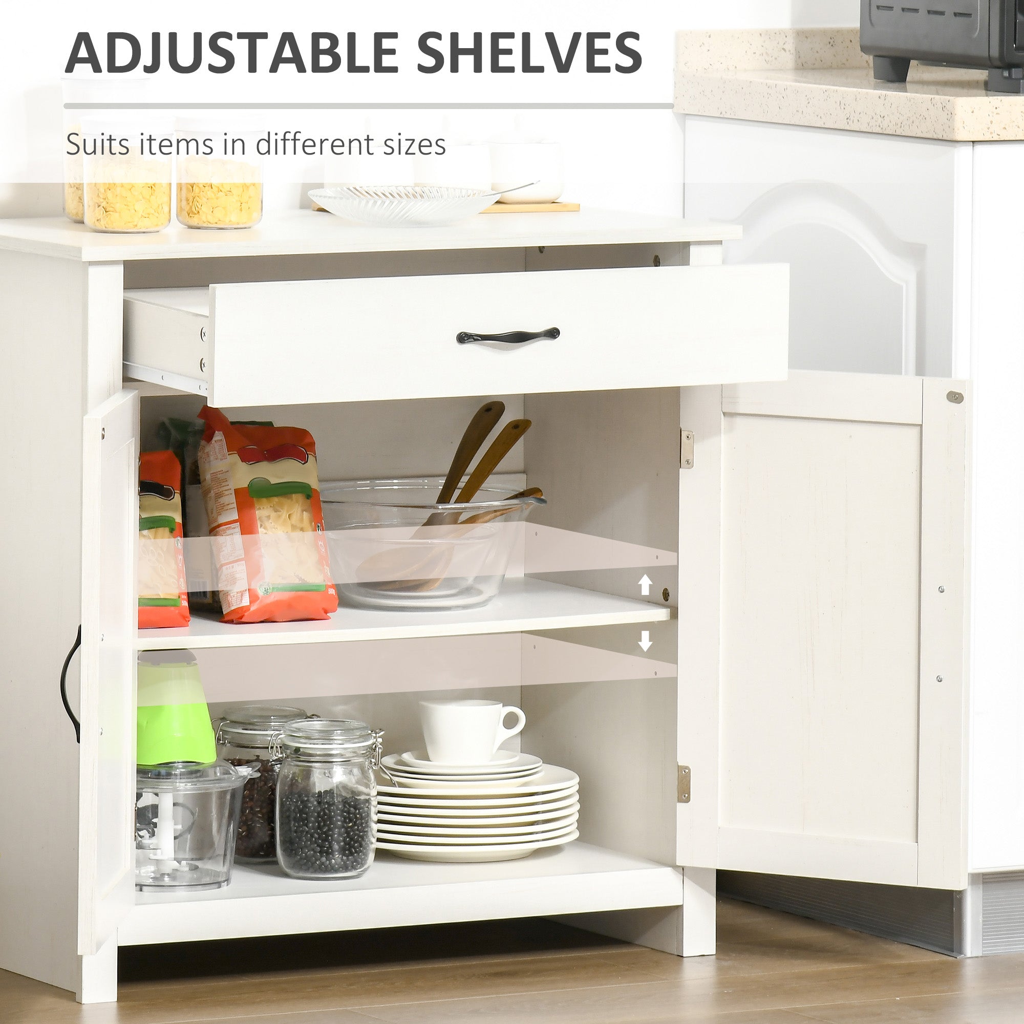Farmhouse Sideboard Cabinet with Barn Doors Kitchen Buffet Cabinet with Drawer and Adjustable Shelf Stone White Wash