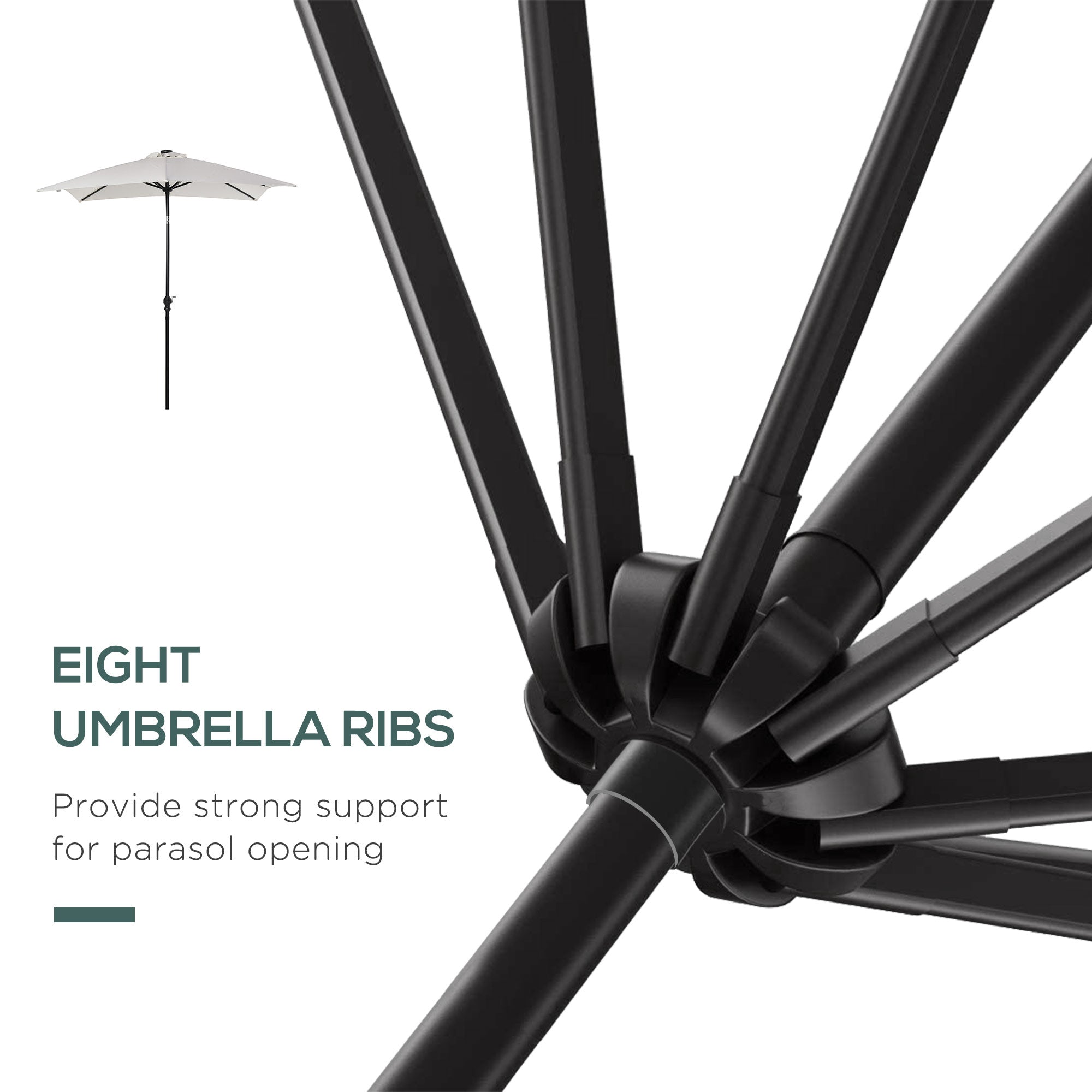 9' x 7' Patio Umbrella Outdoor Table Market Umbrella with Crank, Solar LED Lights, 45° Tilt, Push-Button Operation, for Deck, Backyard, Pool and Lawn, White