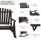 Wooden Porch Rocking Chair, Wood Double Adirondack, Rocker for Indoor or Outdoor with High Rise Slatted Back, Carbonized
