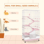 32"L 6-Level Small Animal Cage Rabbit Hutch with Universal Lockable Wheels, Slide-out Tray for Bunny, Chinchillas, Ferret, Pink