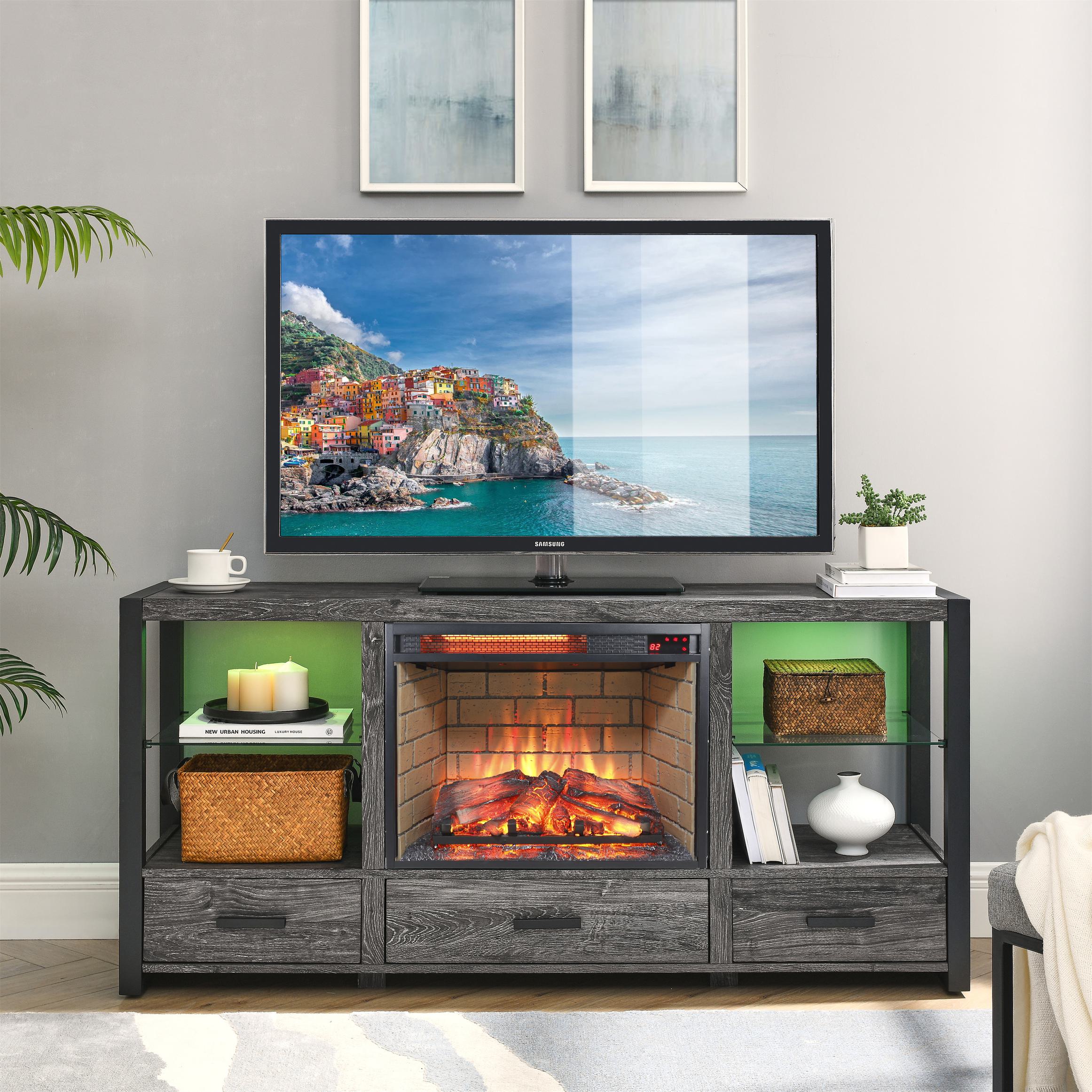 23" Infrared Quartz Heater Fireplace Insert with Realistic Flame, Adjustable Brightness, CSA/UL Certified, Antique Black