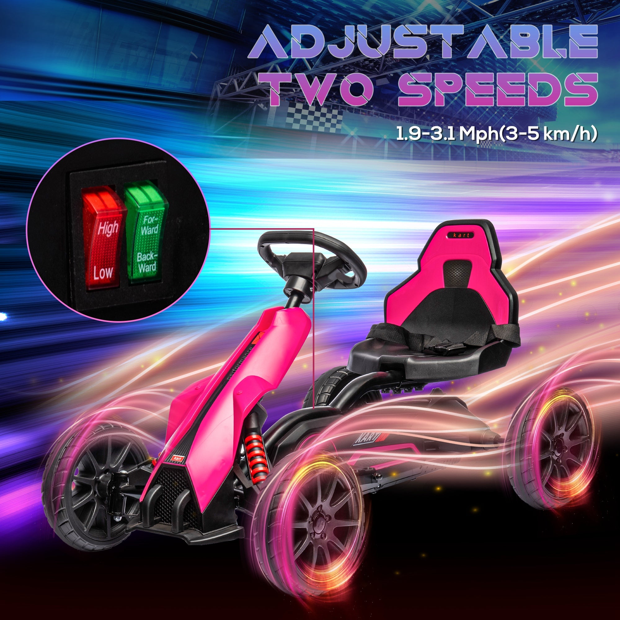 12V Electric Go Kart for Kids, Ride On Toy with EVA Tires, 2 Speeds, Adjustable Seat, Safety Belt for 3-8 Years, Pink