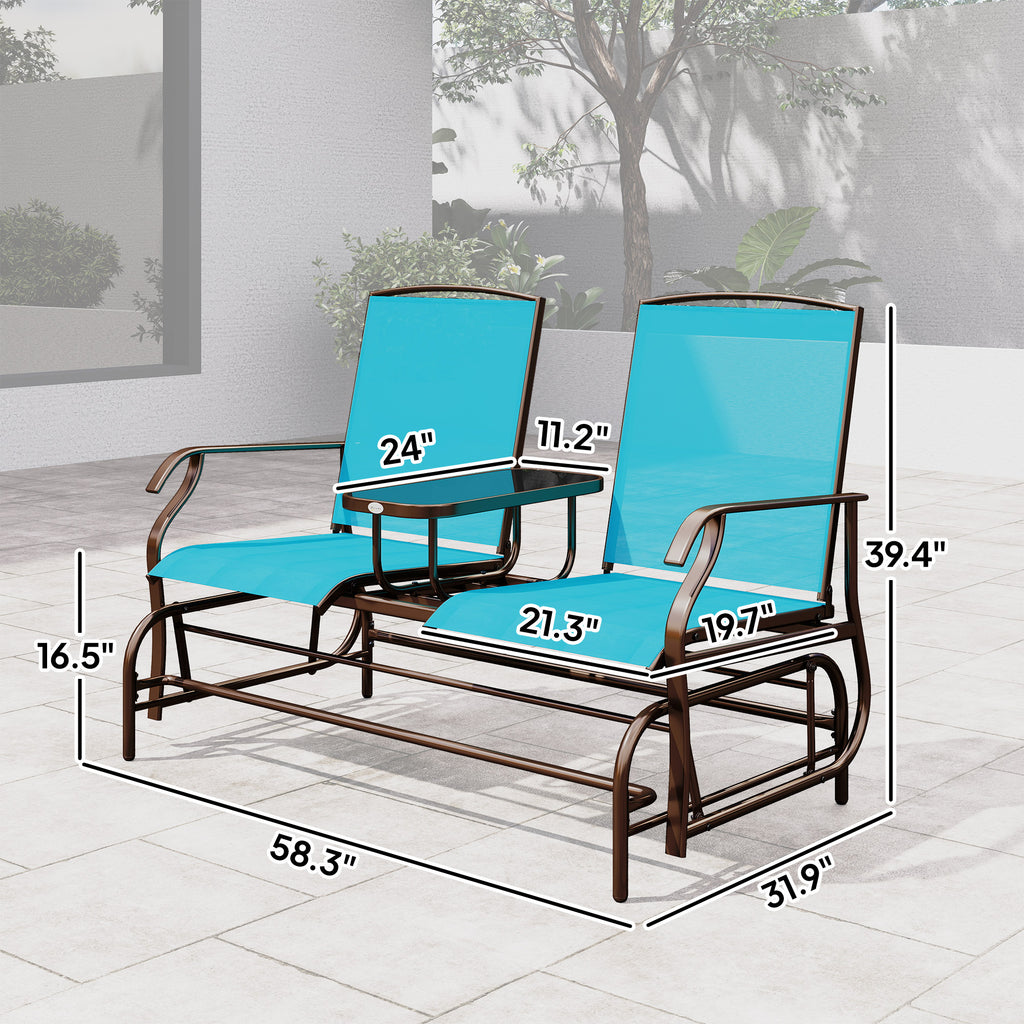 2 Seater Glider for Outside Outdoor Glider Seat with Breathable Mesh Fabric Armrests for Backyard Garden Porch Blue