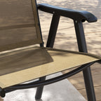 Set of 4 Outdoor Folding Chairs, Stackable Patio Dining Chairs with Armrests, Metal Frame, Light Mixed Brown