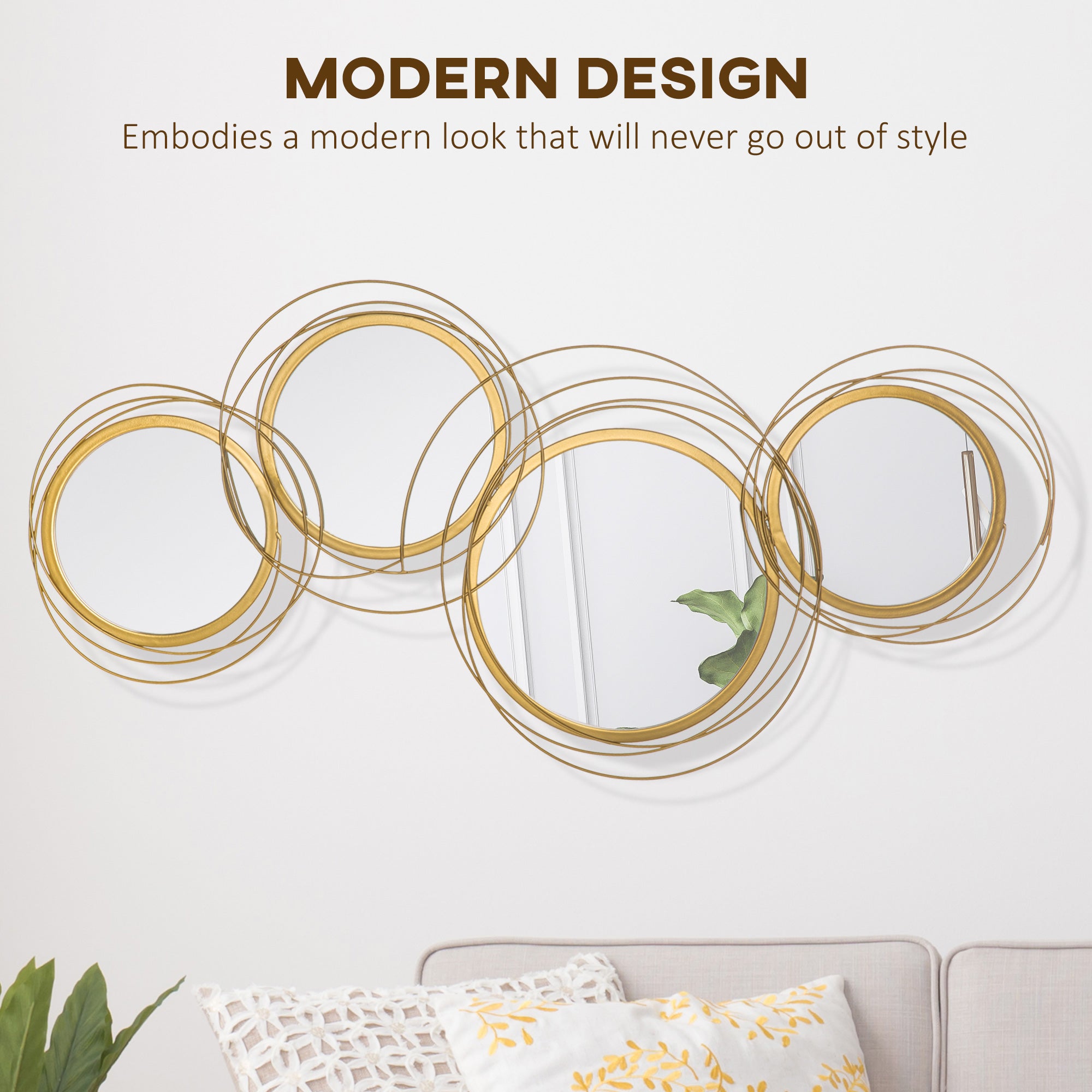 42.25" Circle Mirror for Wall, Modern Metal Wall Art for Living Room, Bedroom and Dining Room, Gold