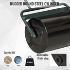 20-Inch Push/Tow Behind Lawn Roller Filled with 10 Gal Water or Sand for Flattening Sod in the Garden, Dark Green