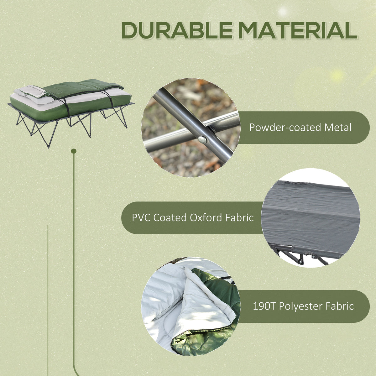 2-Person Folding Camping Cot Portable Outdoor Bed Set with Sleeping Bag, Inflatable Air Mattress, Comfort Pillows and Carry Bag, Soft and Comfortable for Outdoor Travel Camp Beach Vacation