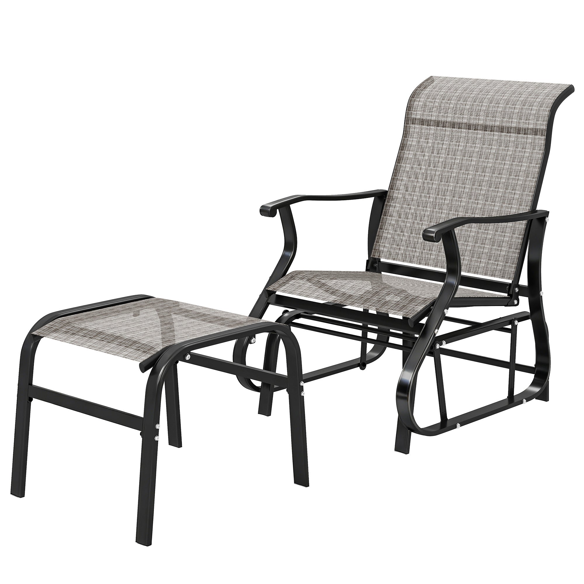 Outdoor Glider with Ottoman, Patio Glider Chair Set with High Back, Wide Seat for Porch, Garden, Backyard, Gray