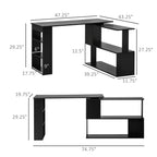 L Shaped Desk, Corner Computer Desk, 360 Degree Rotating Home Office Desk with Storage Shelves, Writing Table Workstation, Black