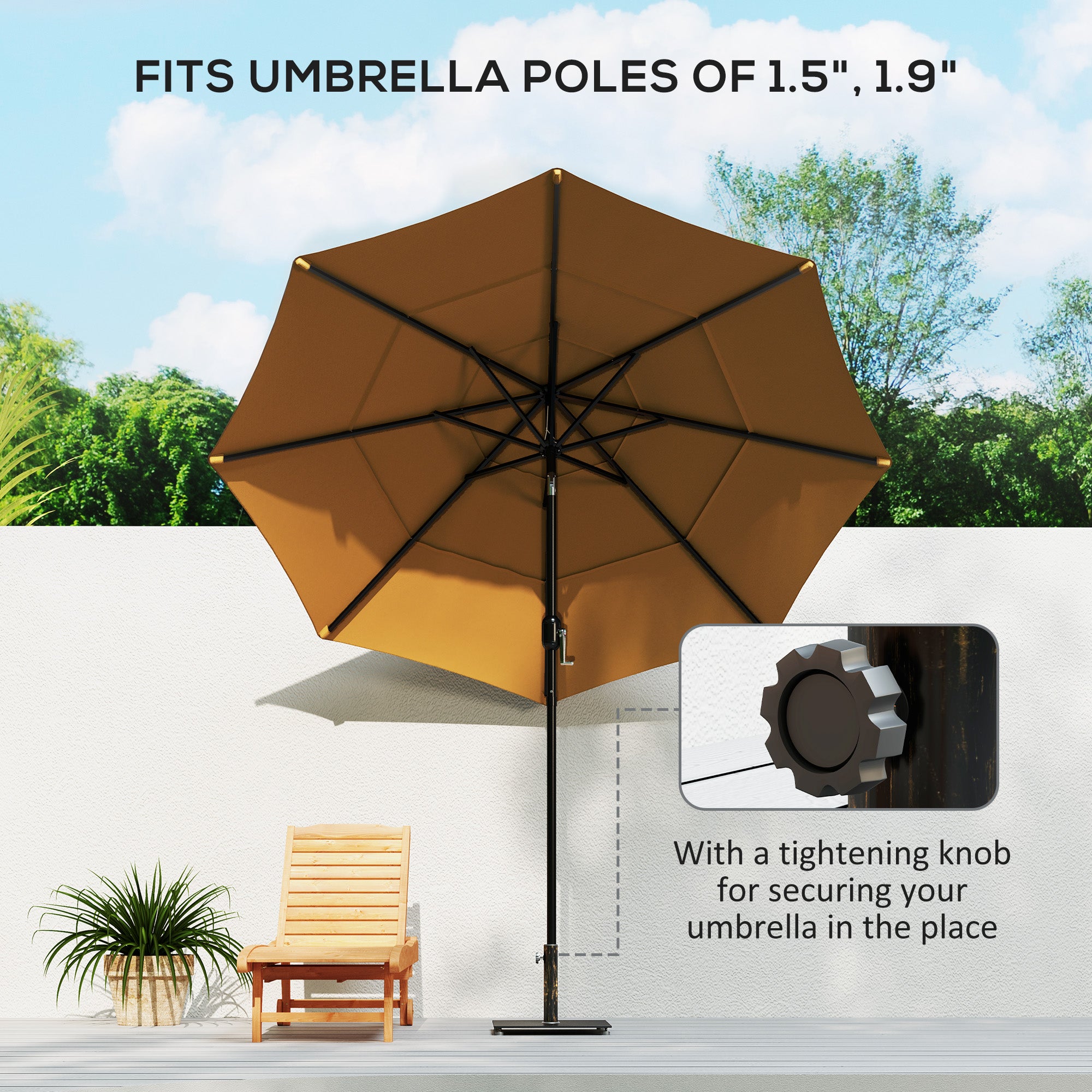 Square Patio Umbrella Base, 29 lbs Metal Umbrella Stand Base with Adjustable Foot Pads, Heavy Duty Patio Umbrella Holder for 1.5"/1.9" Umbrella Poles for Outdoor, Lawn, Poolside, Bronze