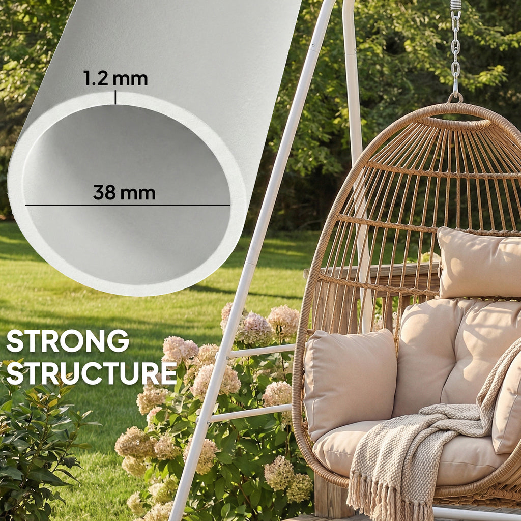 Hammock Chair Stand Indoor and Outdoor Use with Anti-Slip Foot Pads, 2 Carabiners, White