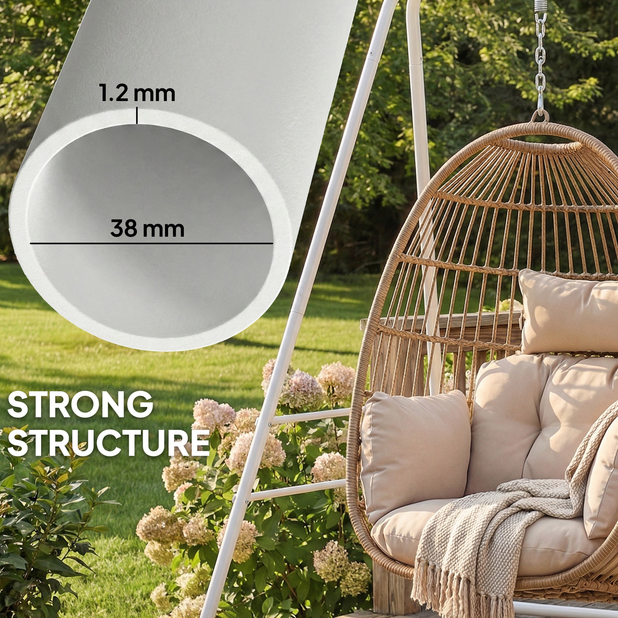 Hammock Chair Stand Indoor and Outdoor Use with Anti-Slip Foot Pads, 2 Carabiners, White