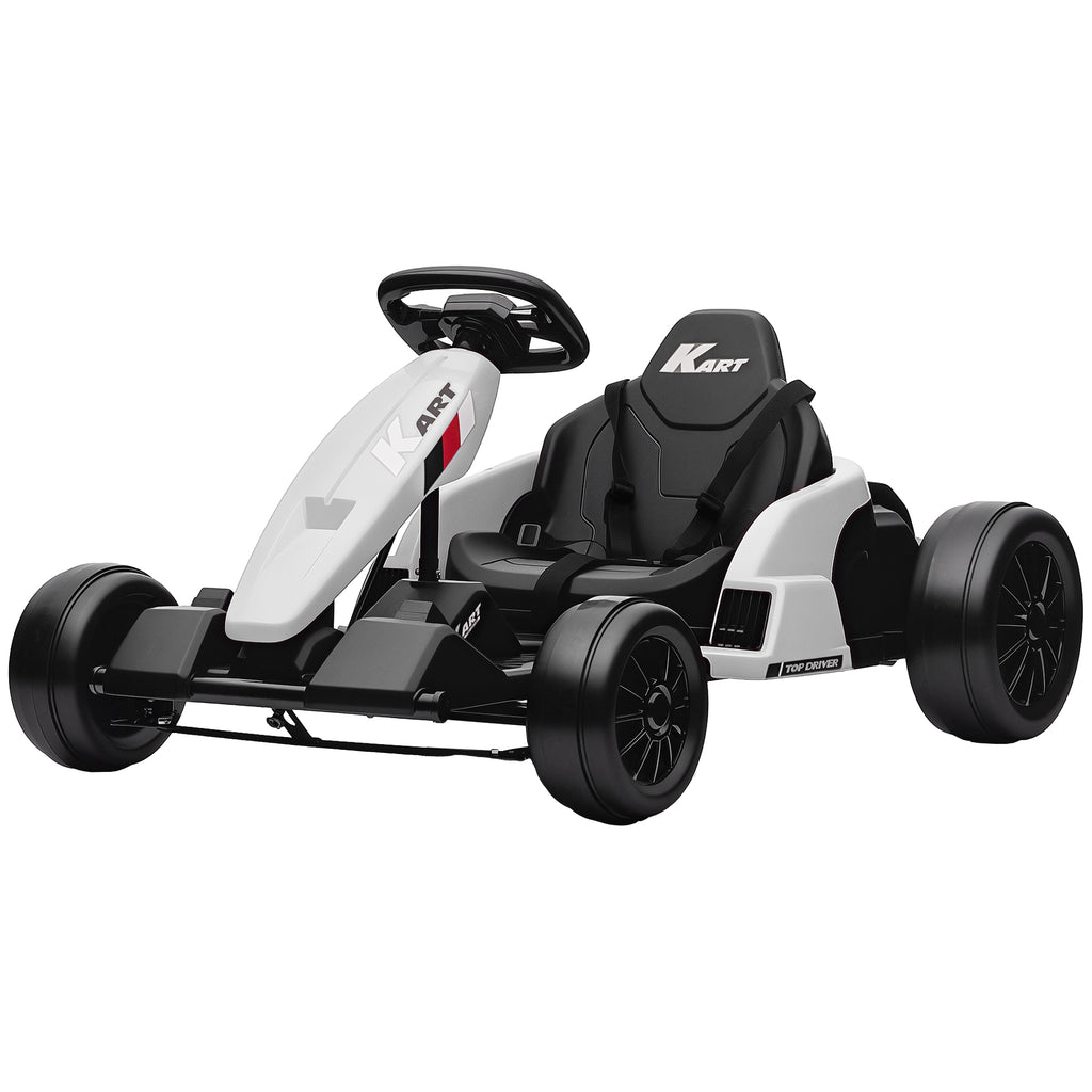 24V Electric Go Kart with Dual 150W Motors, Adjustable Seat & 11.2MPH High Speed, Slow Start, 5-Point Harness, White