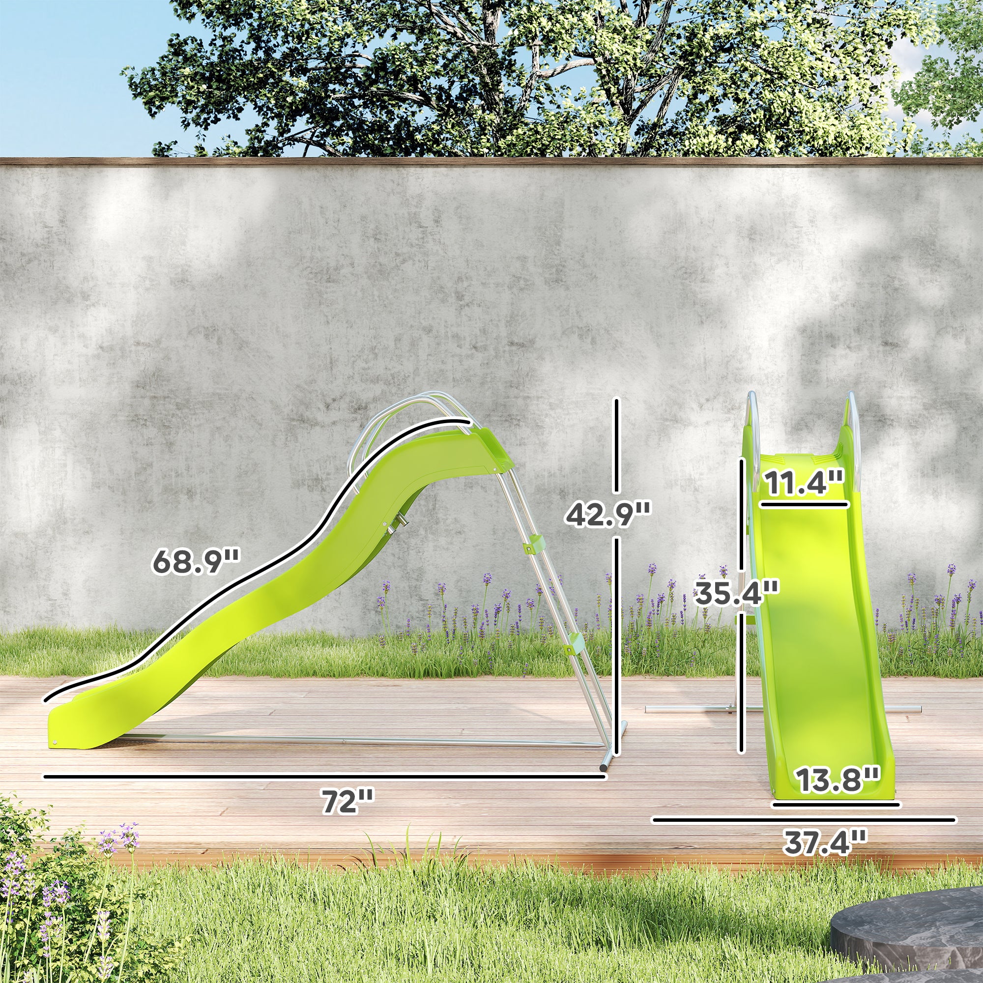 5.7FT Outdoor Slide for Kids Ages 3-8, Climbing Step Ladder, Playground Equipment for Backyard, Garden, Green