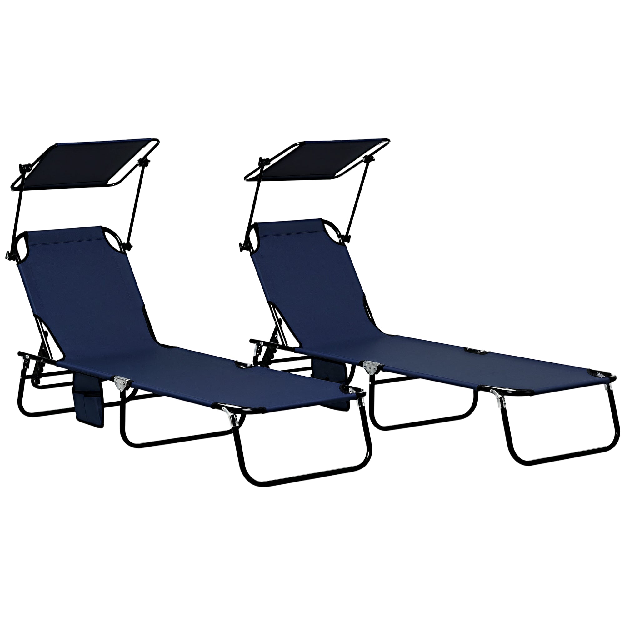 Chaise Lounge Pool Lounge Chairs Set of 2,Outdoor Sun Tanning Chairs,Reclining Back,Steel Frame and Side Pocket,Blue