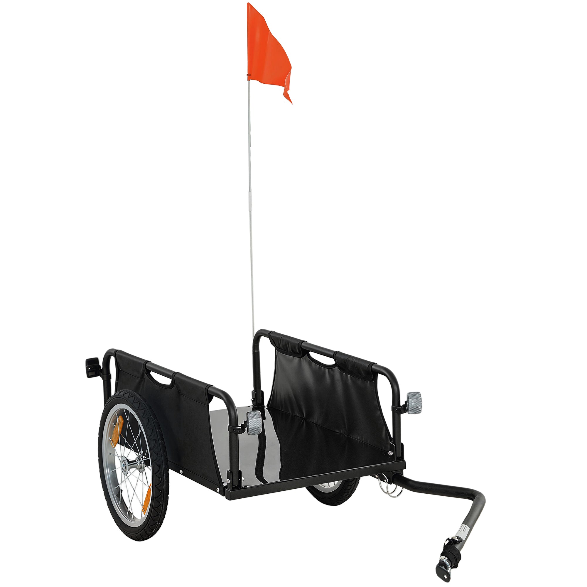 Bike Cargo Trailer, Bicycle Trailer Wagon Cart with Quick Release 16" Pneumatic Wheels, Aluminum Rims, Red Flag, Black