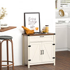 Modern Farmhouse Sideboard with Storage, Buffet Cabinet with 2 Barn Doors and Drawer for Dining Room, Distressed White