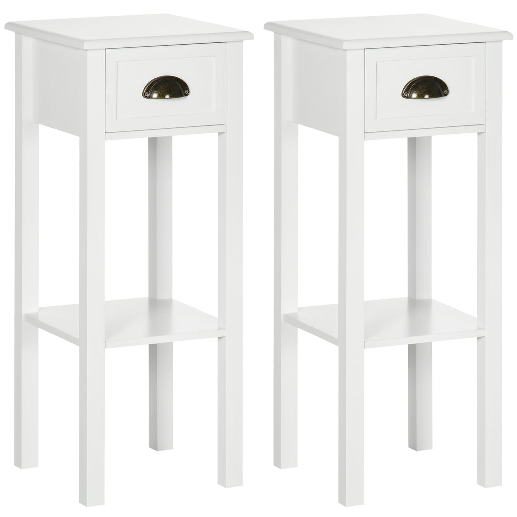2-Tier Nightstand, Side Table with Drawer and Shelf for Living Room or Bedroom, Set of 2, White