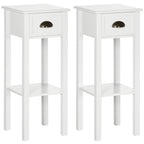 2-Tier Nightstand, Side Table with Drawer and Shelf for Living Room or Bedroom, Set of 2, White