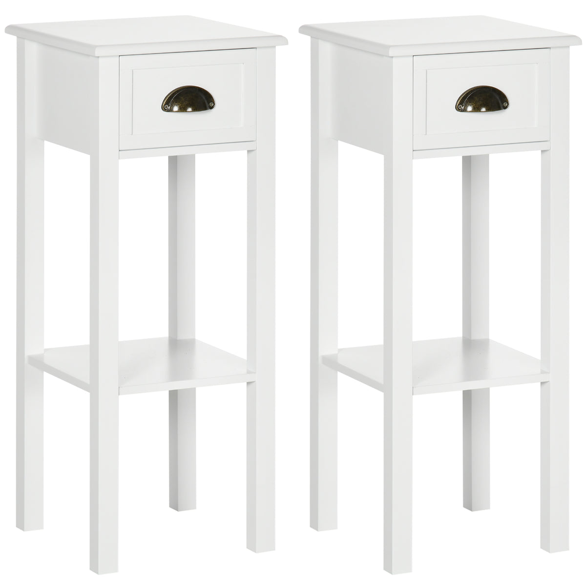 2-Tier Nightstand, Side Table with Drawer and Shelf for Living Room or Bedroom, Set of 2, White