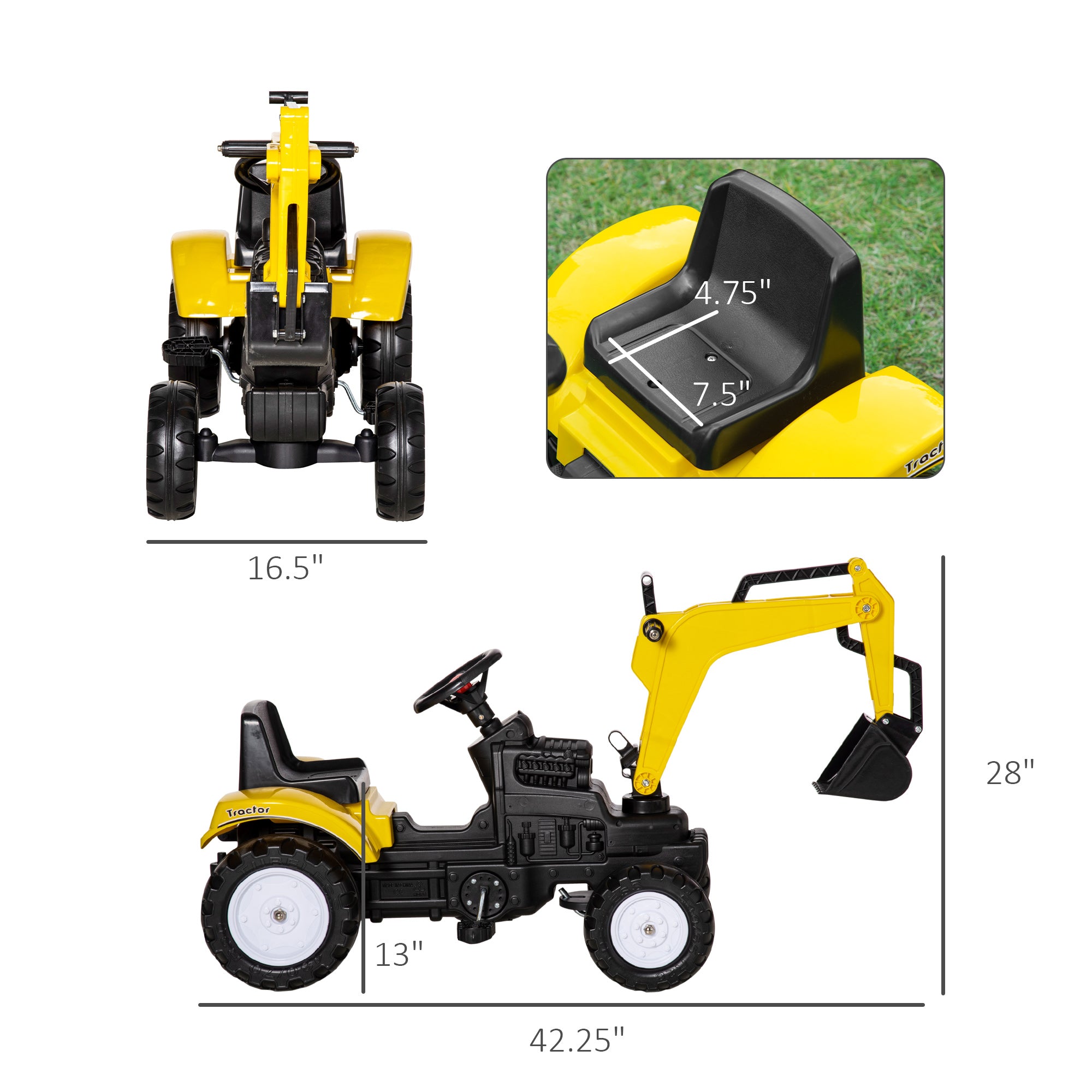 Kids Ride On Excavator, Pedal Digger, Construction Truck with Horn for Kids and Toddlers 3+, Yellow