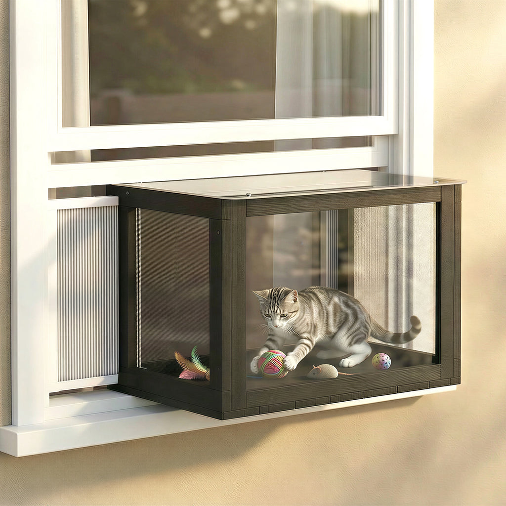 Catio Outdoor Cat Enclosure 25"–41" Outdoor Cat House for Sunbathing, Napping & Overlooking