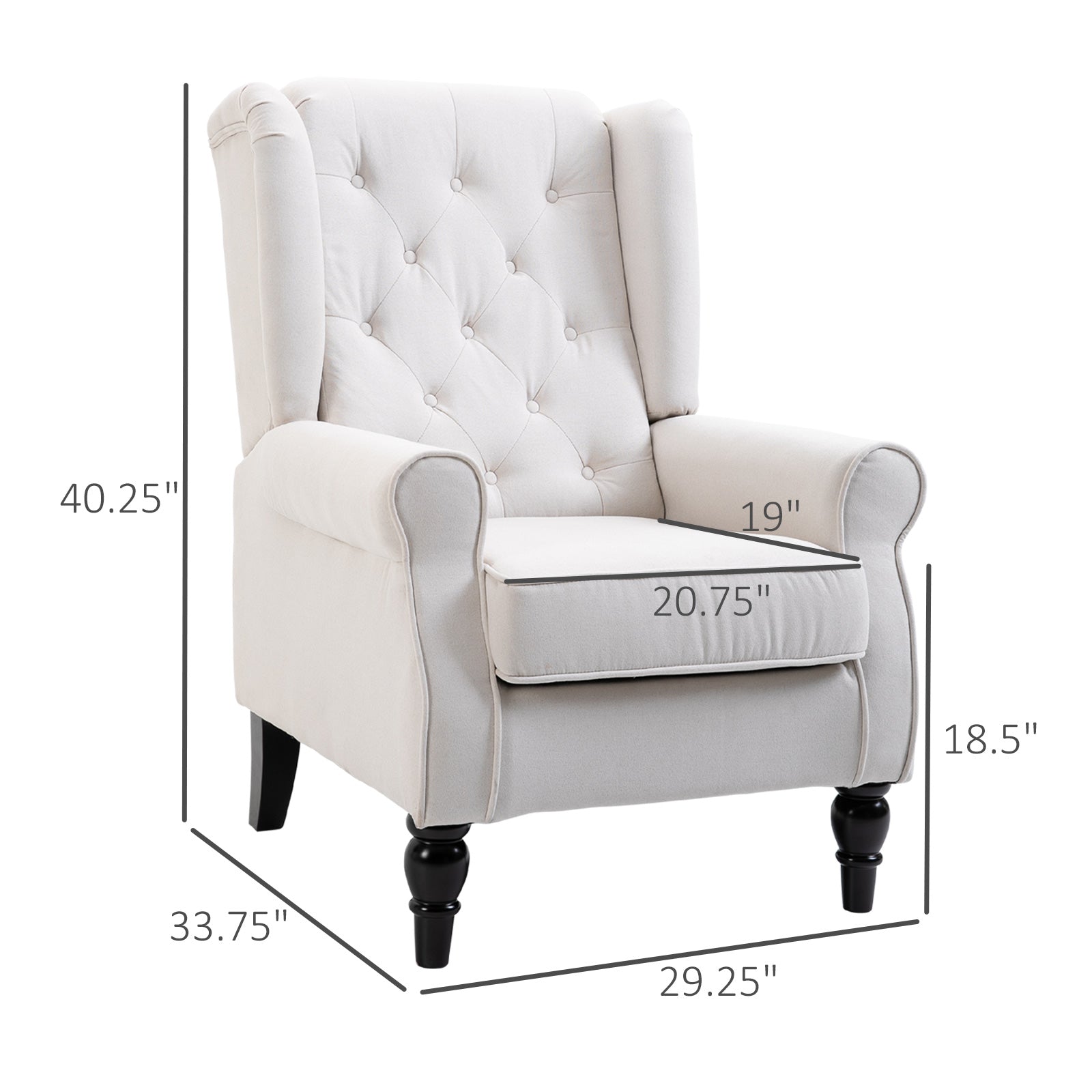 Button-Tufted Accent Chair with High Wingback, Rounded Cushioned Armrests and Thick Padded Seat, Set of 2, Cream White