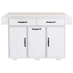 Kitchen Island with Trash Can Storage, Drop Leaf, Spice and Towel Rack, Adjustable Shelf, Utility Cart on Wheels, 51" L x 31.5" W x 35" H, White