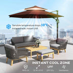 11ft Cantilever Patio Umbrella with Base, Double Top Hanging Aluminum Offset Umbrella with 360° Rotation, Easy Tilt, 8 Ribs, Crank, Cross Base for Backyard, Brown